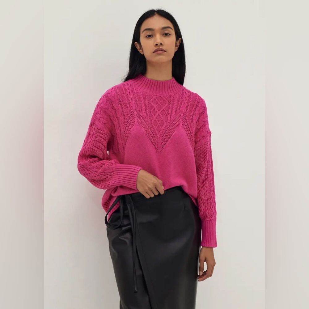 Love Bonito 100% Cotton Arden Oversized Cable Knit Sweater | Hot Pink